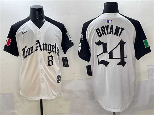 Men%27s Los Angeles Dodgers Front #8 Back #24 Kobe Bryant White Black Mexico 2025 LA Gothic Style With Fernando Patch Vapor Premier Limited Stitched Jersey